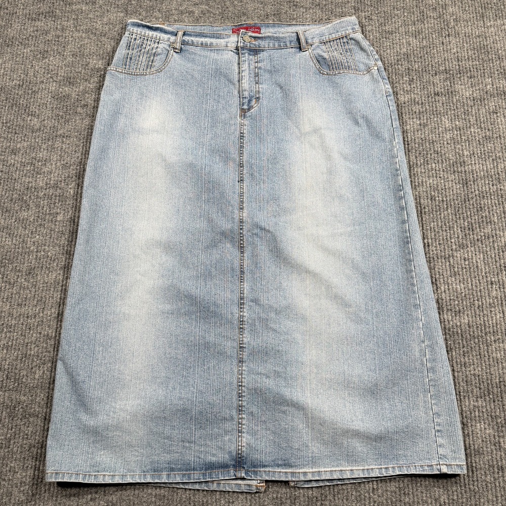 VTG Sharon Anthony Skirt Womens 18W Blue Denim Maxi Long Slit Pleated Pockets
